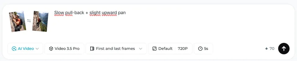 Dreamina interface showing the First Frame / Last Frame mode with image upload slots for starting and ending frames