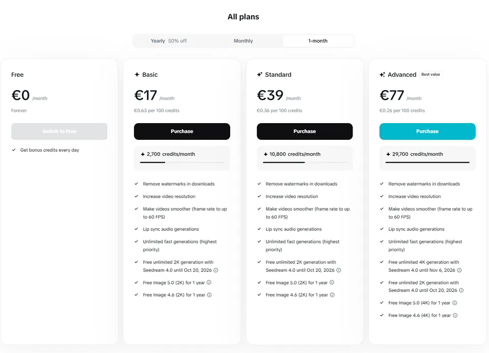 Dreamina subscription plans and pricing