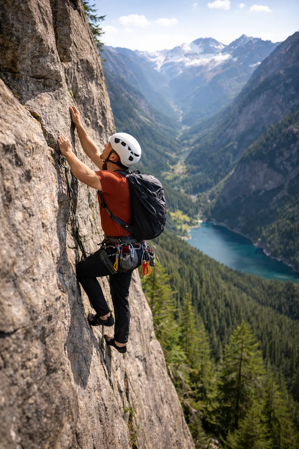 Text-to-video generation result — rock climber scene end frame showing the generated output